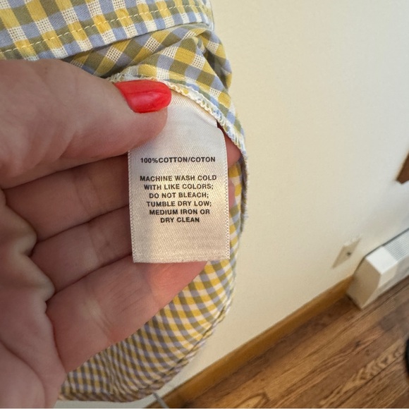 Lafayette 148 New York light blue, yellow, and white, Casual Button Down Shirt - Picture 10 of 14